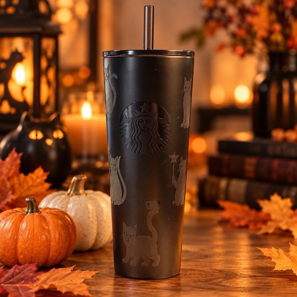 Starbucks Halloween 2026 Glow In The Dark Black Cat Cold Cup w/Straw 23oz NEW